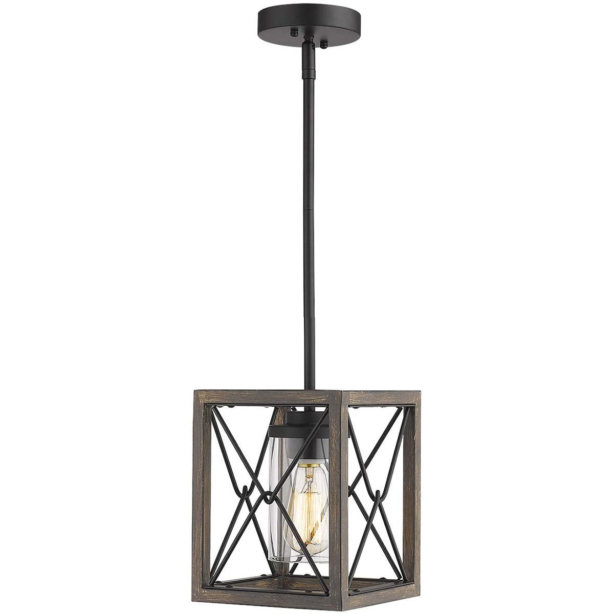 Vintage Pendant Light Wood Cage Hanging Light Farmhouse