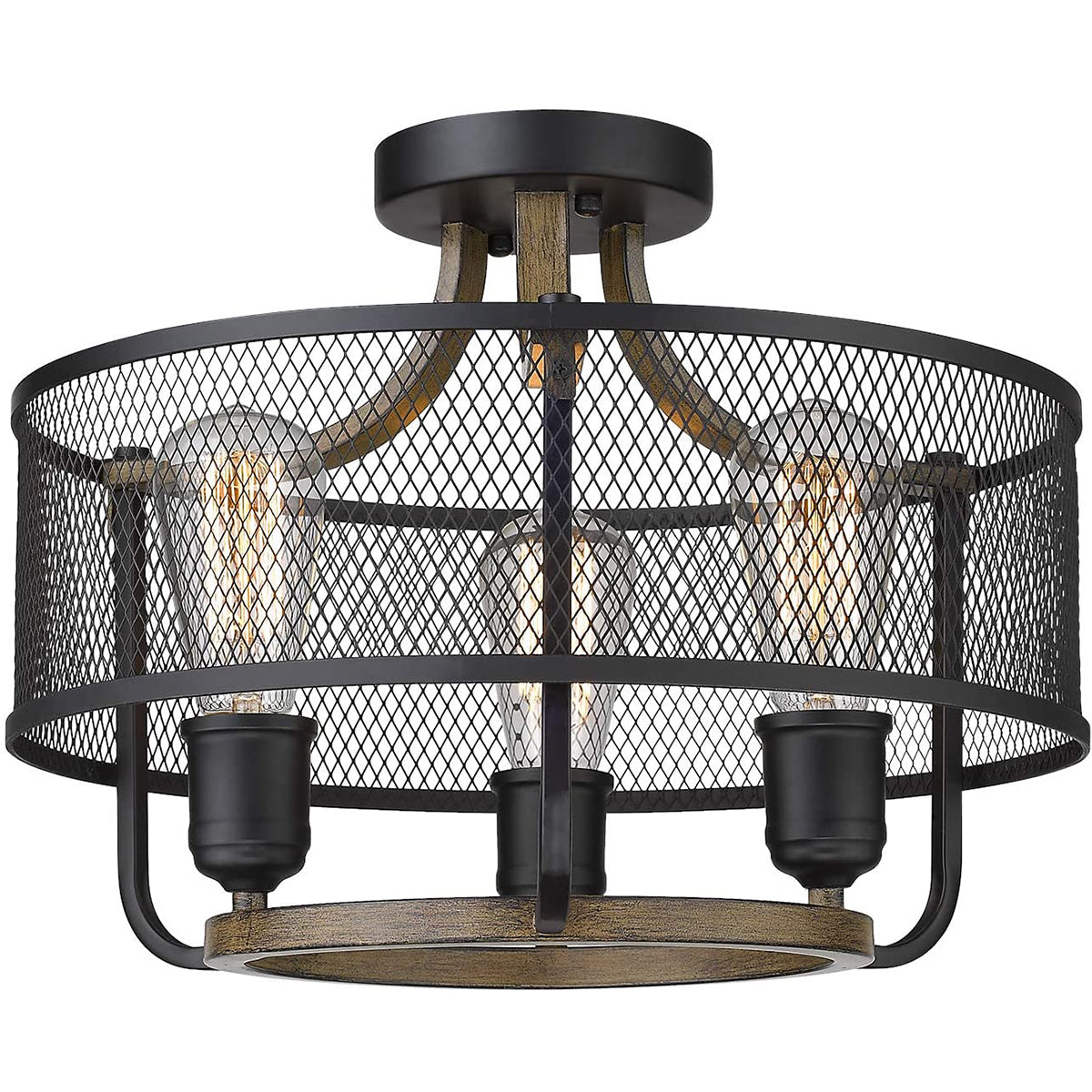 3-Light Industrial Iron Cage Ceiling Light Fixture