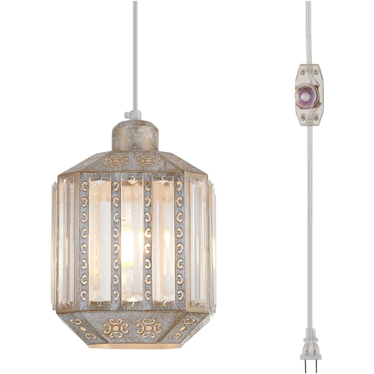 Crystal Rustic Hanging Pendant Light Plug in 16.4 FT