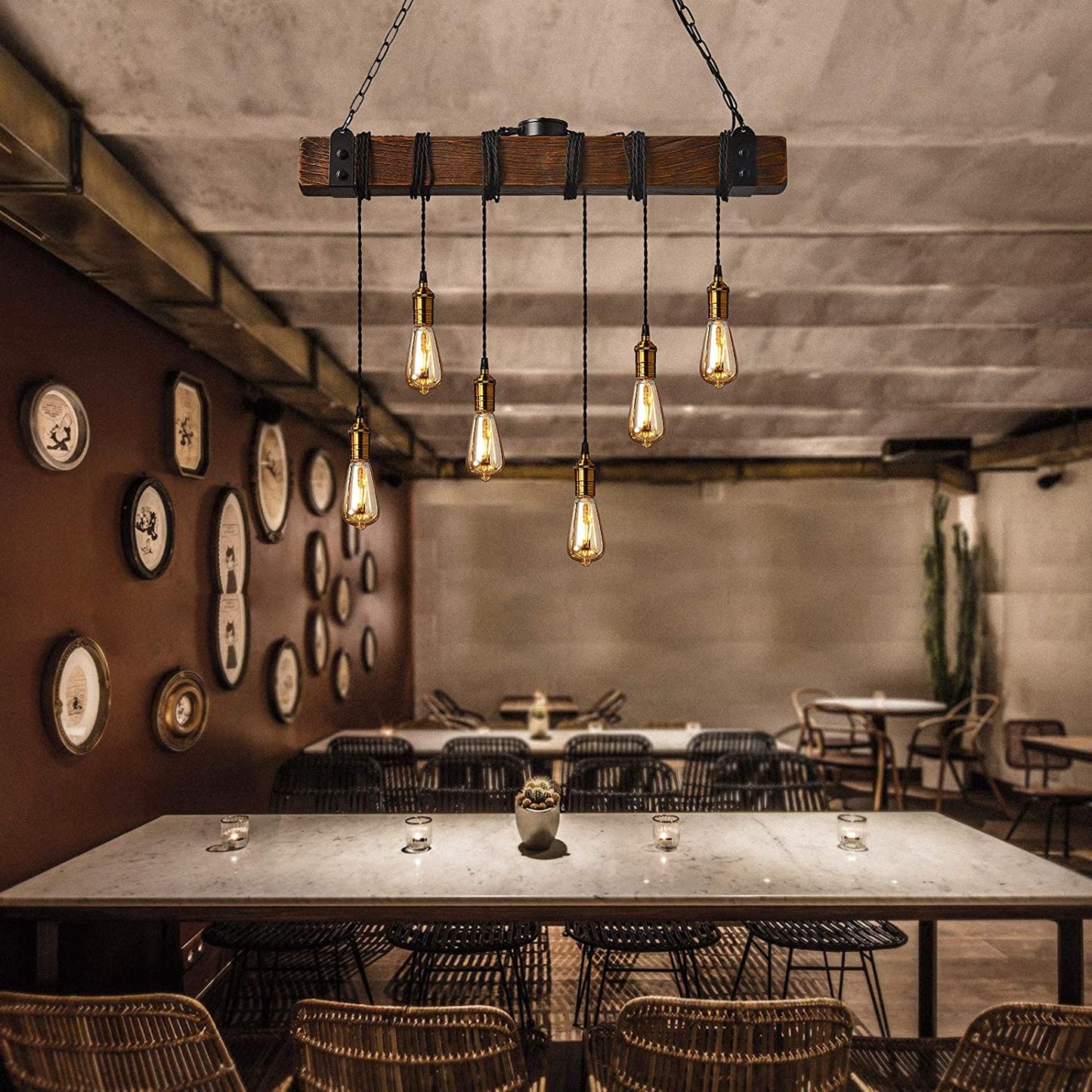 6 Lights Farmhouse Chandelier Rustic Pendant Lighting