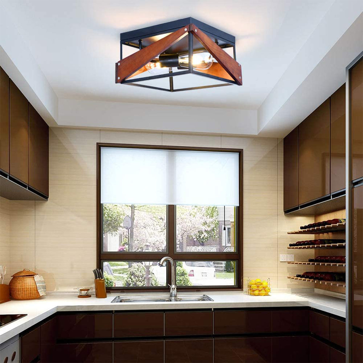 2-Light Industrial Flush Mount Light Fixtures