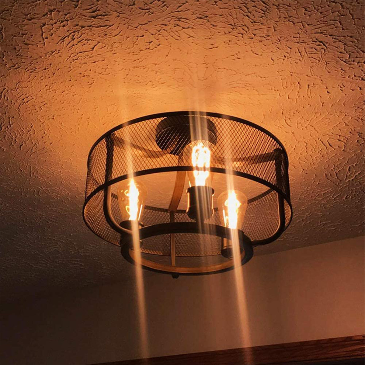 3-Light Industrial Iron Cage Ceiling Light Fixture