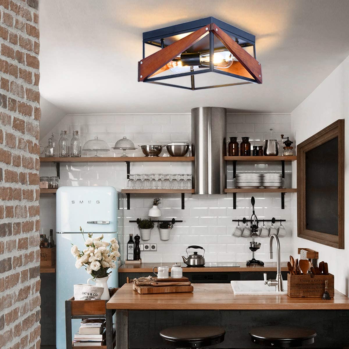 2-Light Industrial Flush Mount Light Fixtures