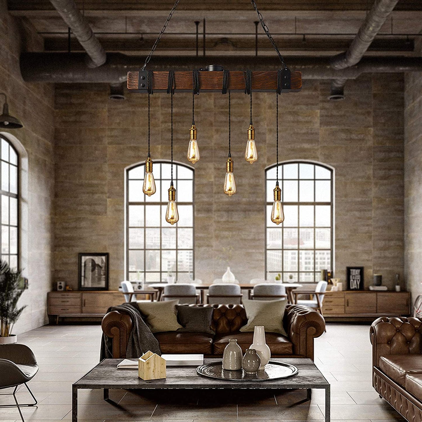 6 Lights Farmhouse Chandelier Rustic Pendant Lighting