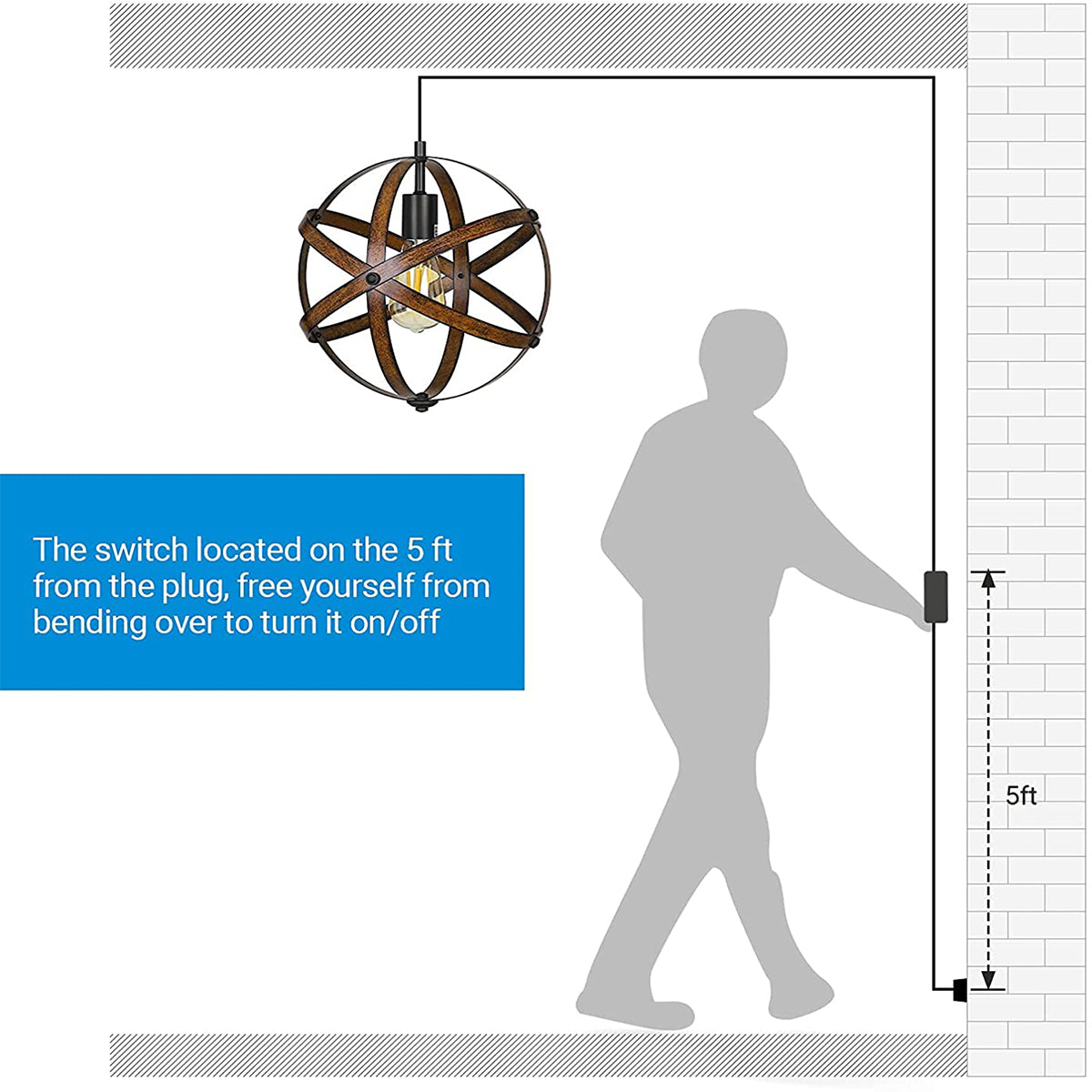 Industrial Plug in Pendant Hanging Light