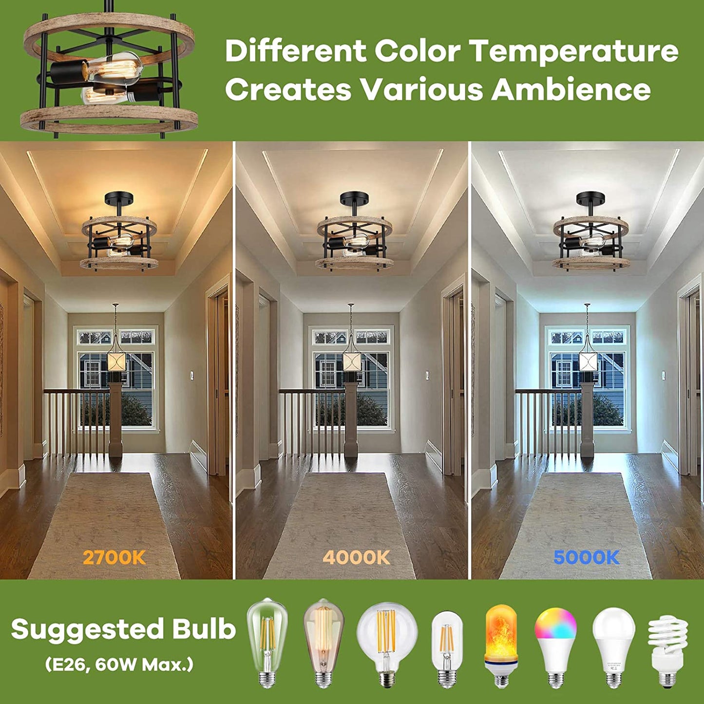 2-Light Retro Ceiling Light Fixture