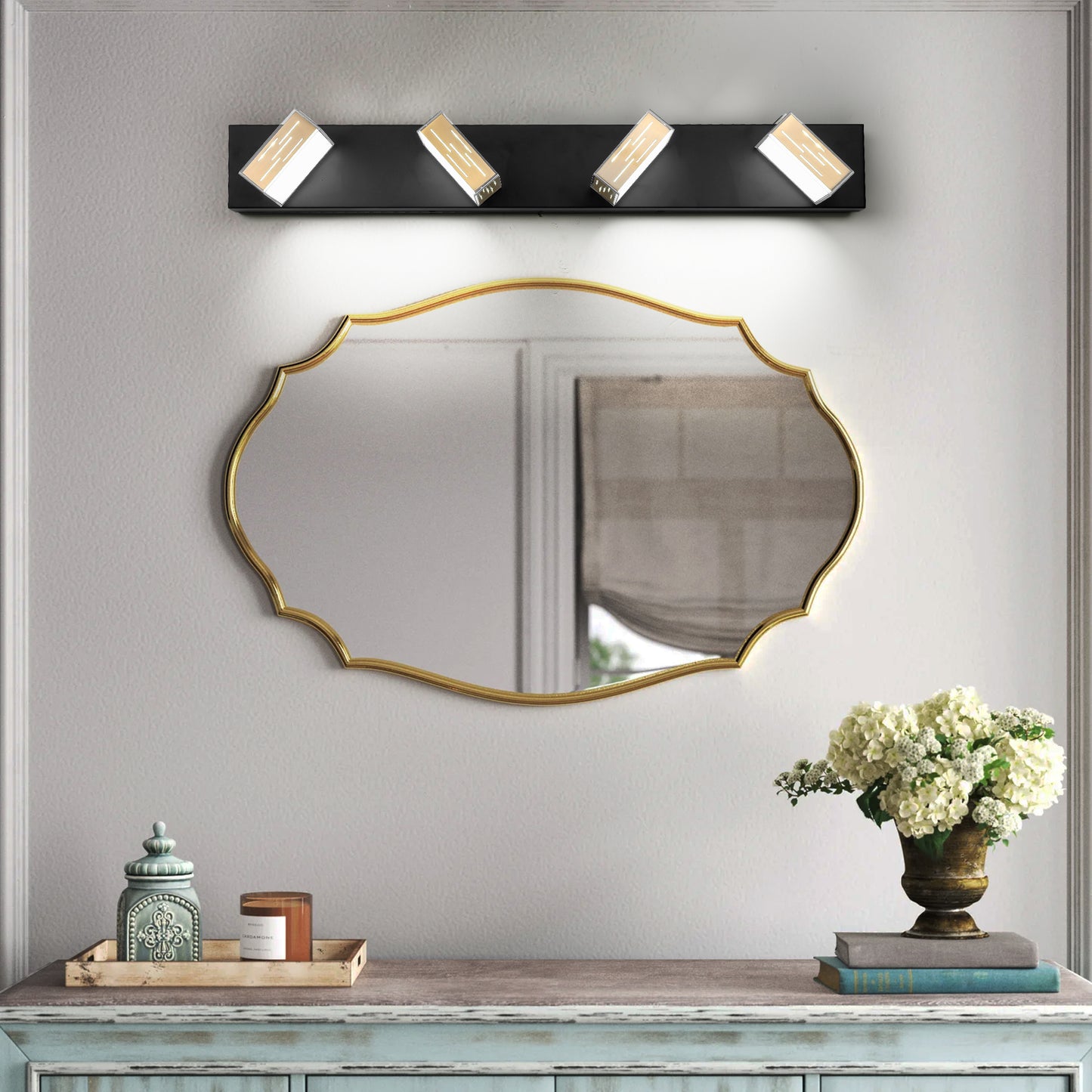 WOSBO Bathroom Vanity Light Dimmable LED Gold Copper Black Wall Light Fixture for Bathroom Over Mirror 4 Lights