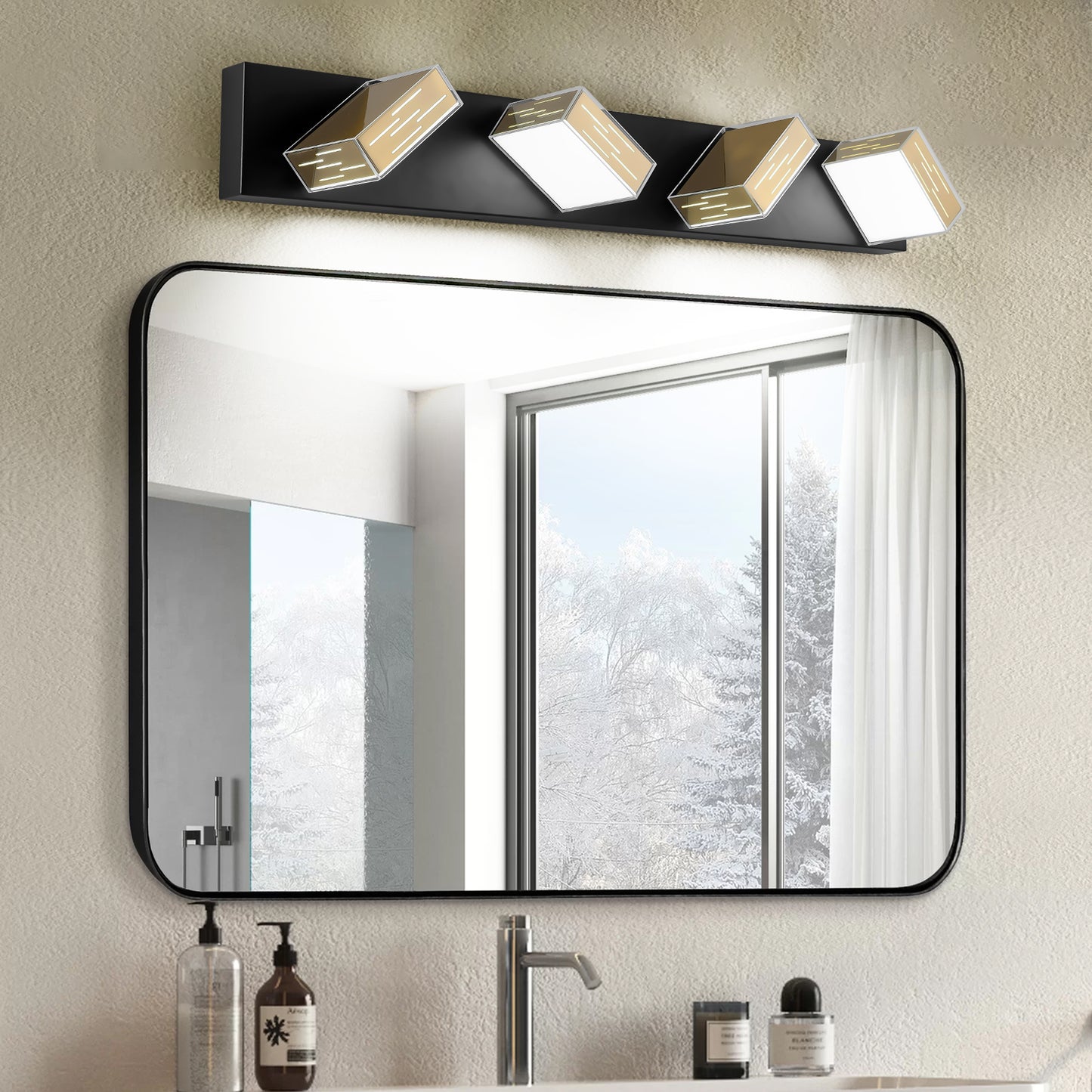 WOSBO Bathroom Vanity Light Dimmable LED Gold Copper Black Wall Light Fixture for Bathroom Over Mirror 4 Lights