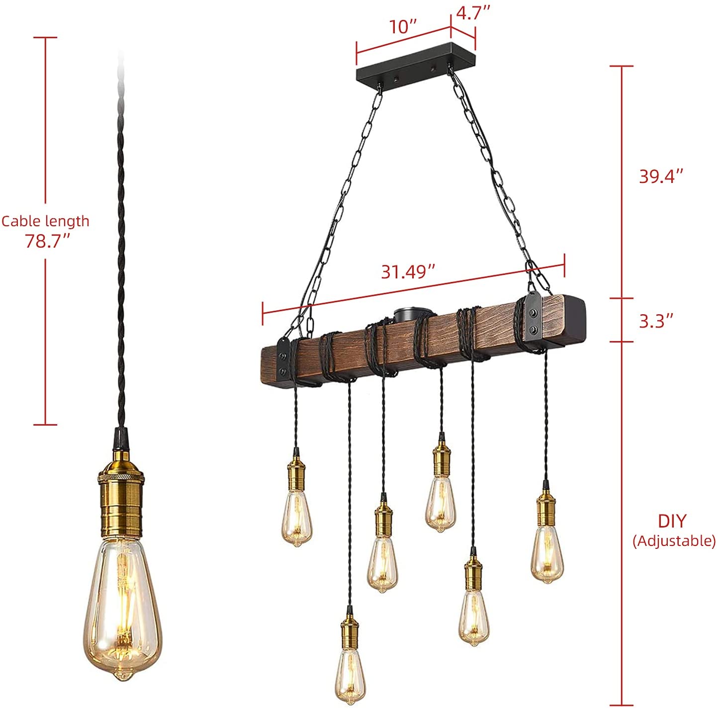 6 Lights Farmhouse Chandelier Rustic Pendant Lighting