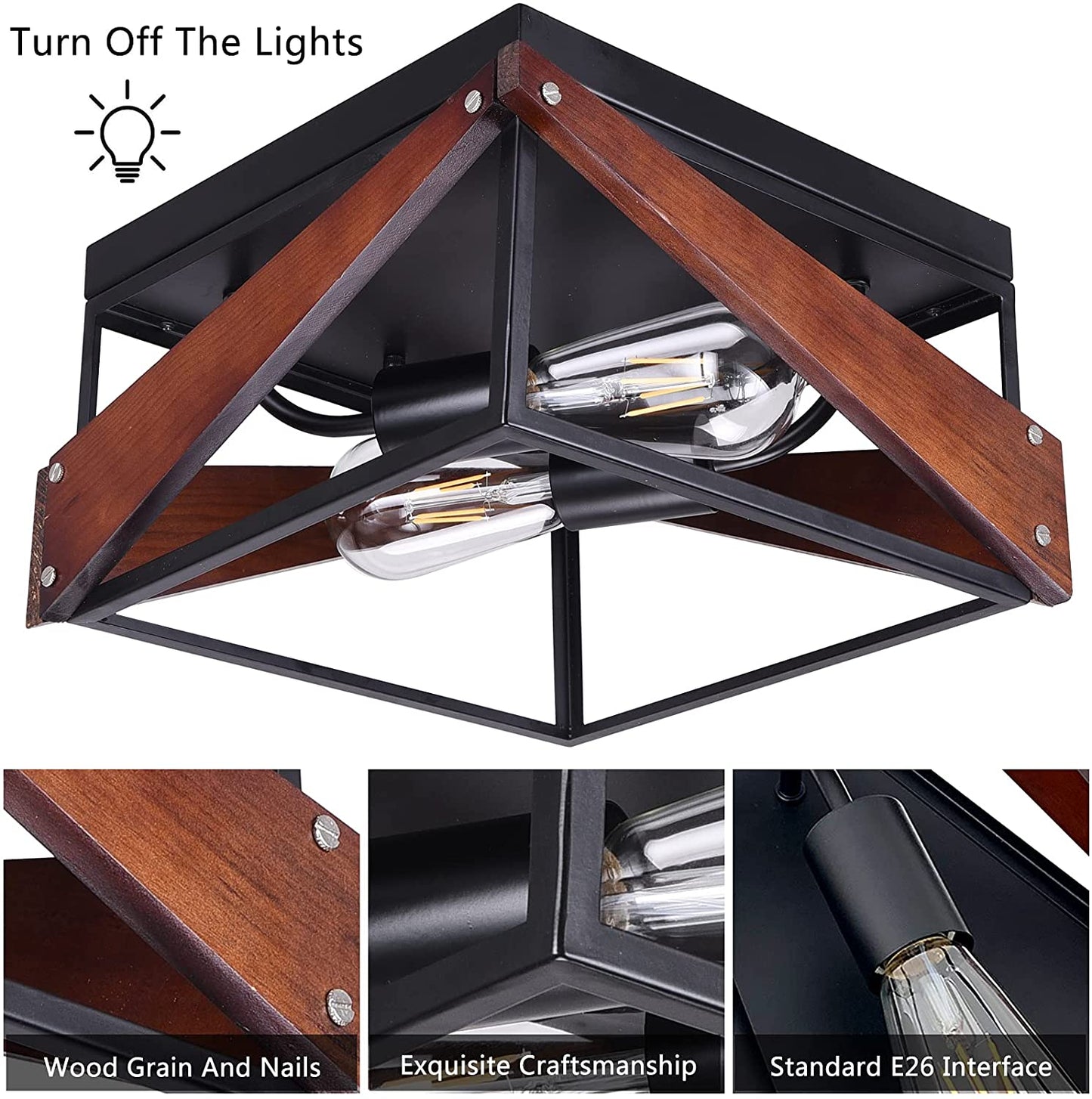 2-Light Industrial Flush Mount Light Fixtures
