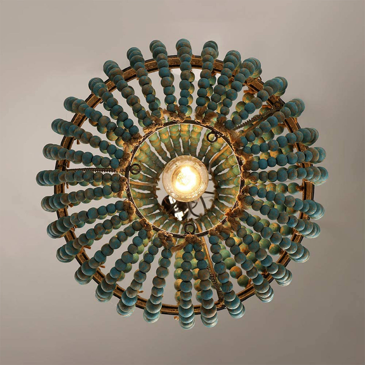 Blue Wood Bead Chandelier Pendant light,plug in