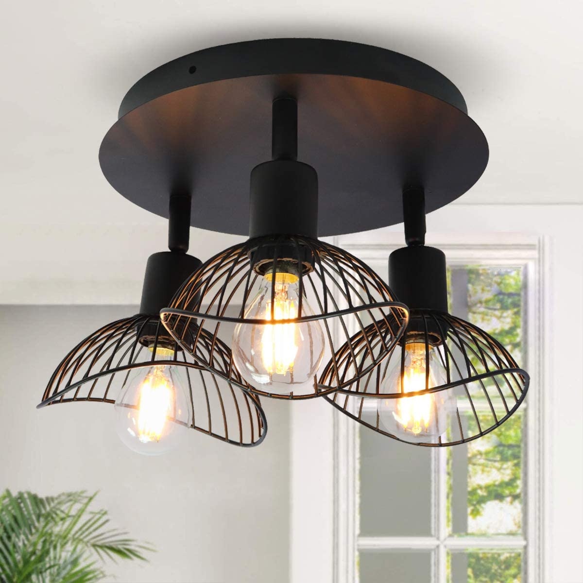 Industrial Ceiling Light,3-Light Rustic Semi Flush Mount Ceiling Light Fixture
