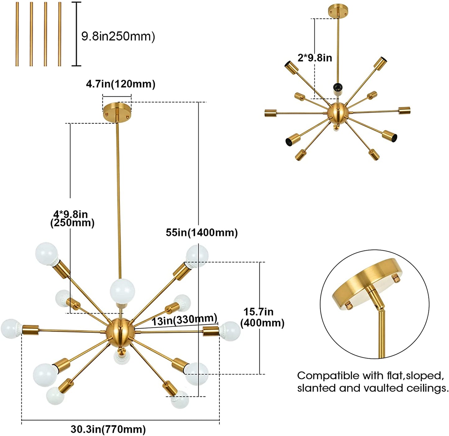 Sputnik Light Fixture Gold Chandelier