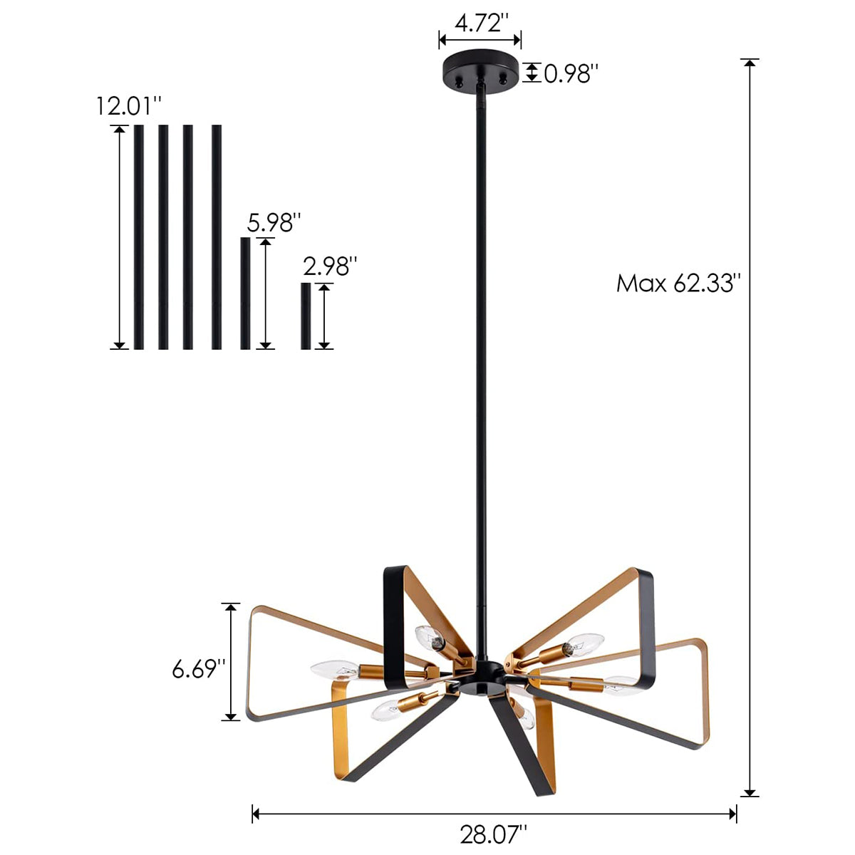 Matt Black Hanging Chandelier Lighting Fixture