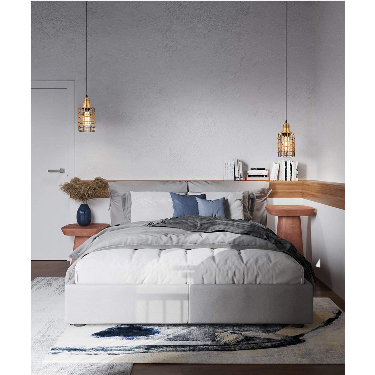 2 Pack Gold Cage Pendant Light with Plug in