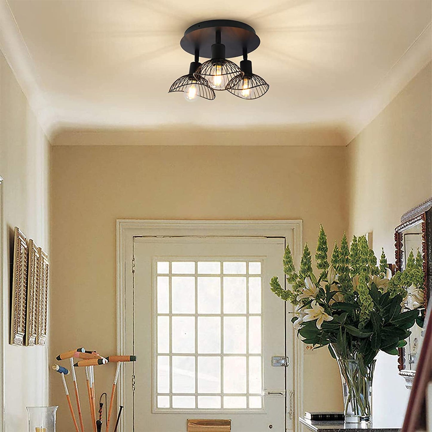 Industrial Ceiling Light,3-Light Rustic Semi Flush Mount Ceiling Light Fixture