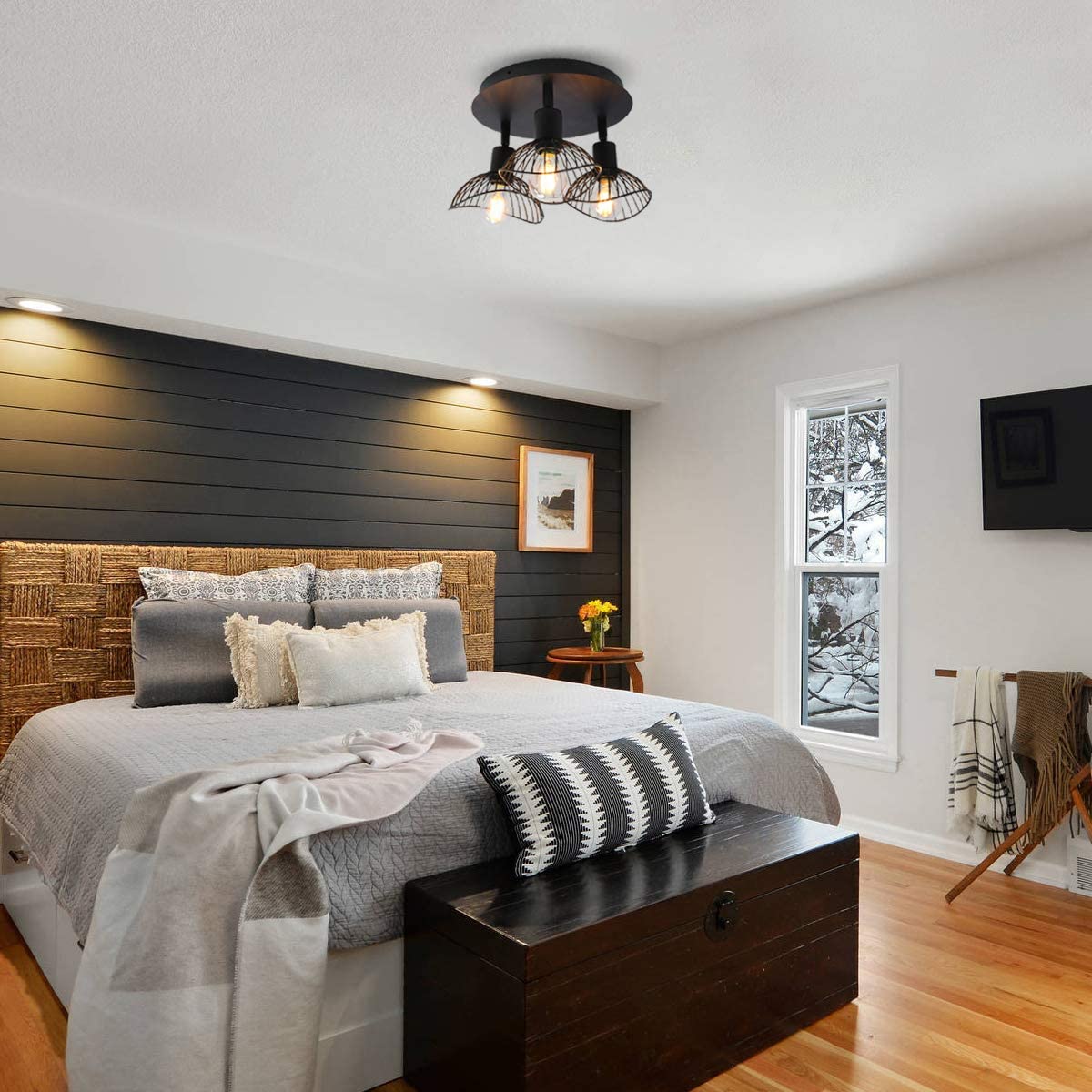 Industrial Ceiling Light,3-Light Rustic Semi Flush Mount Ceiling Light Fixture