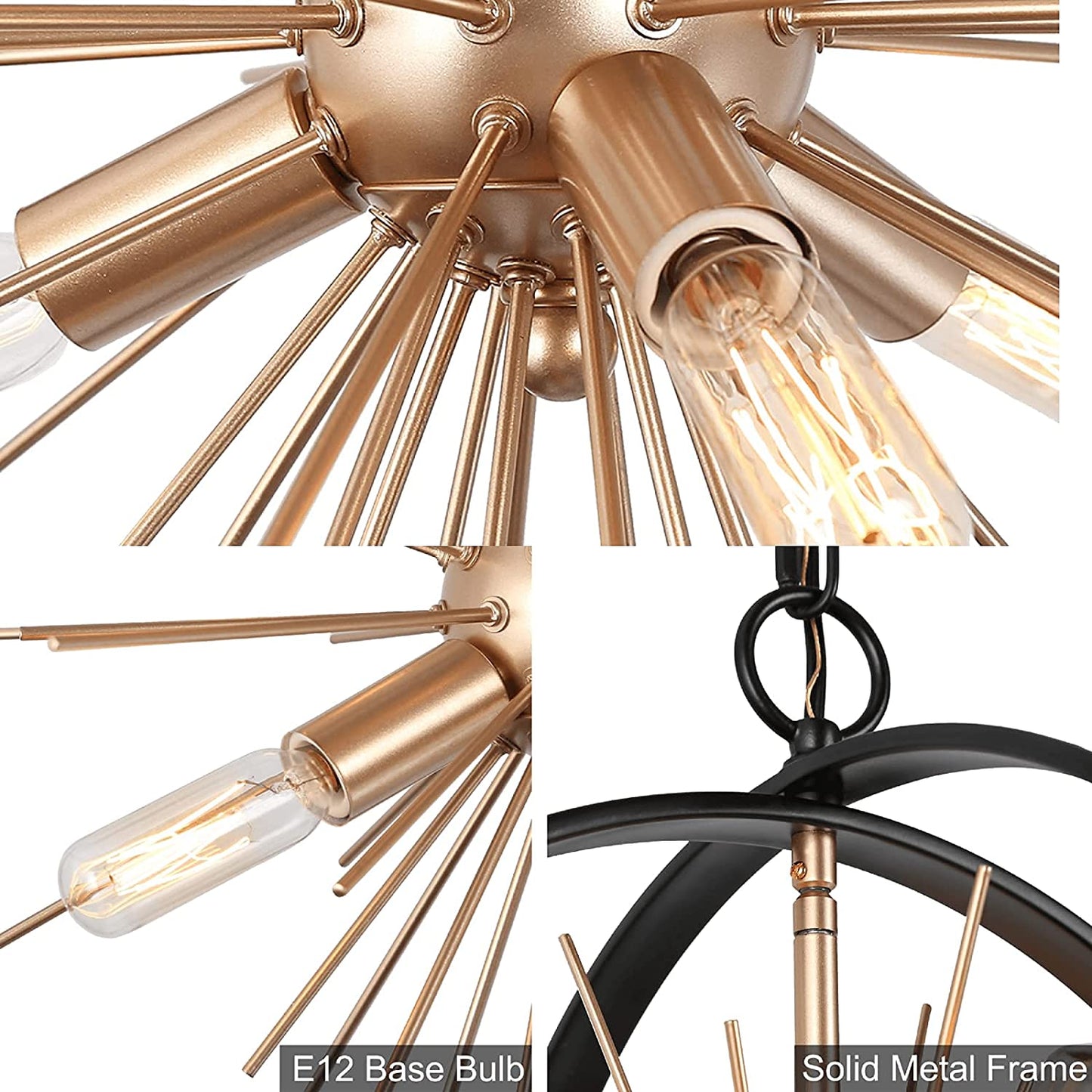 Mid Century Black and Gold Chandelier, 6-Light Chandelier