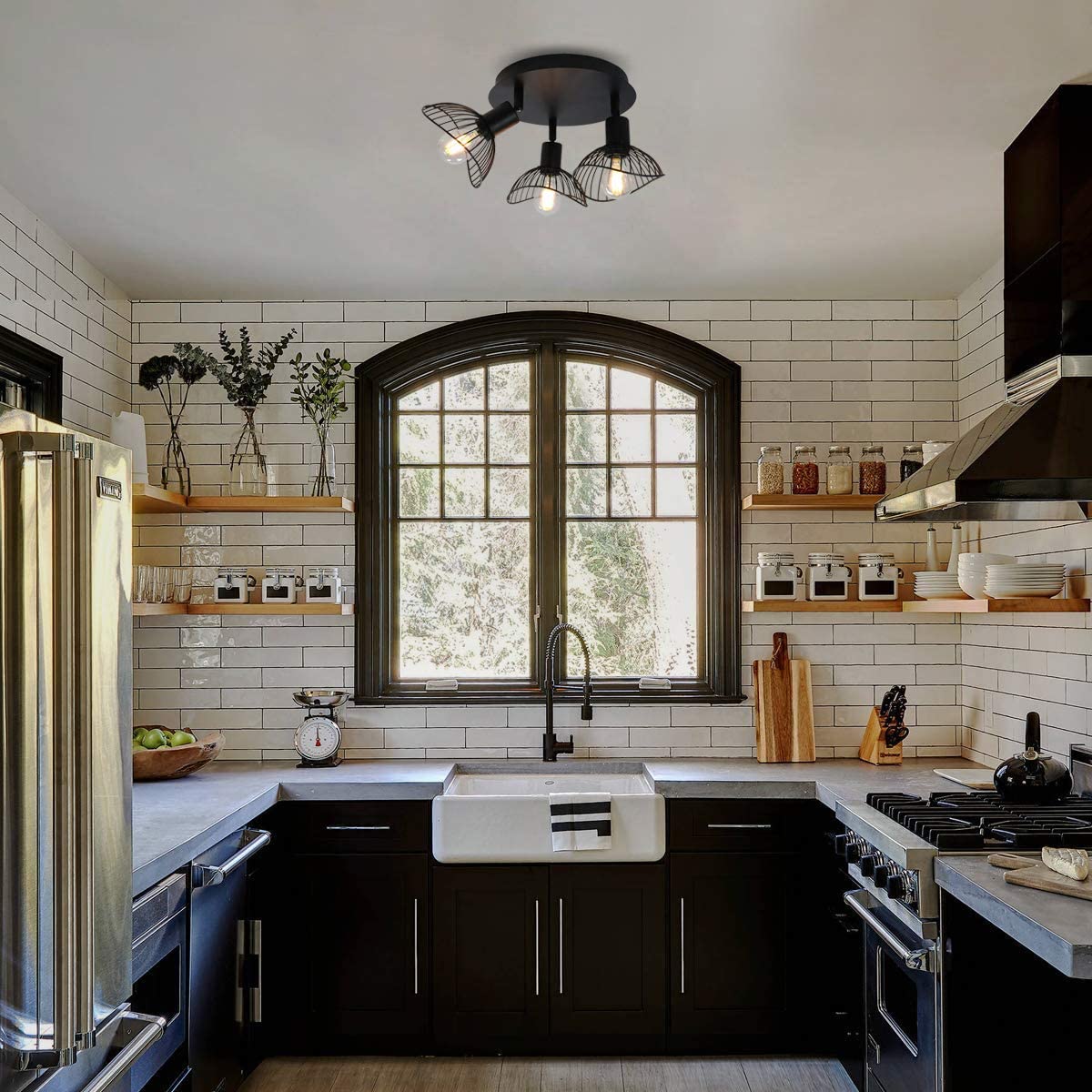 Industrial Ceiling Light,3-Light Rustic Semi Flush Mount Ceiling Light Fixture