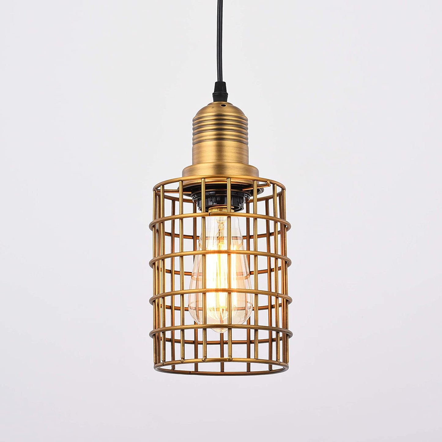 2 Pack Gold Cage Pendant Light with Plug in