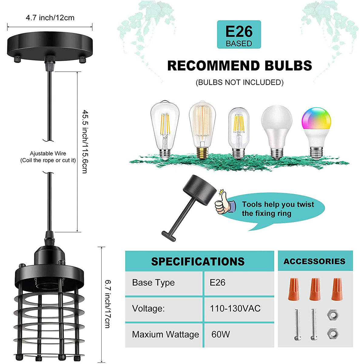 3 Packs Industrial Pendant Lighting