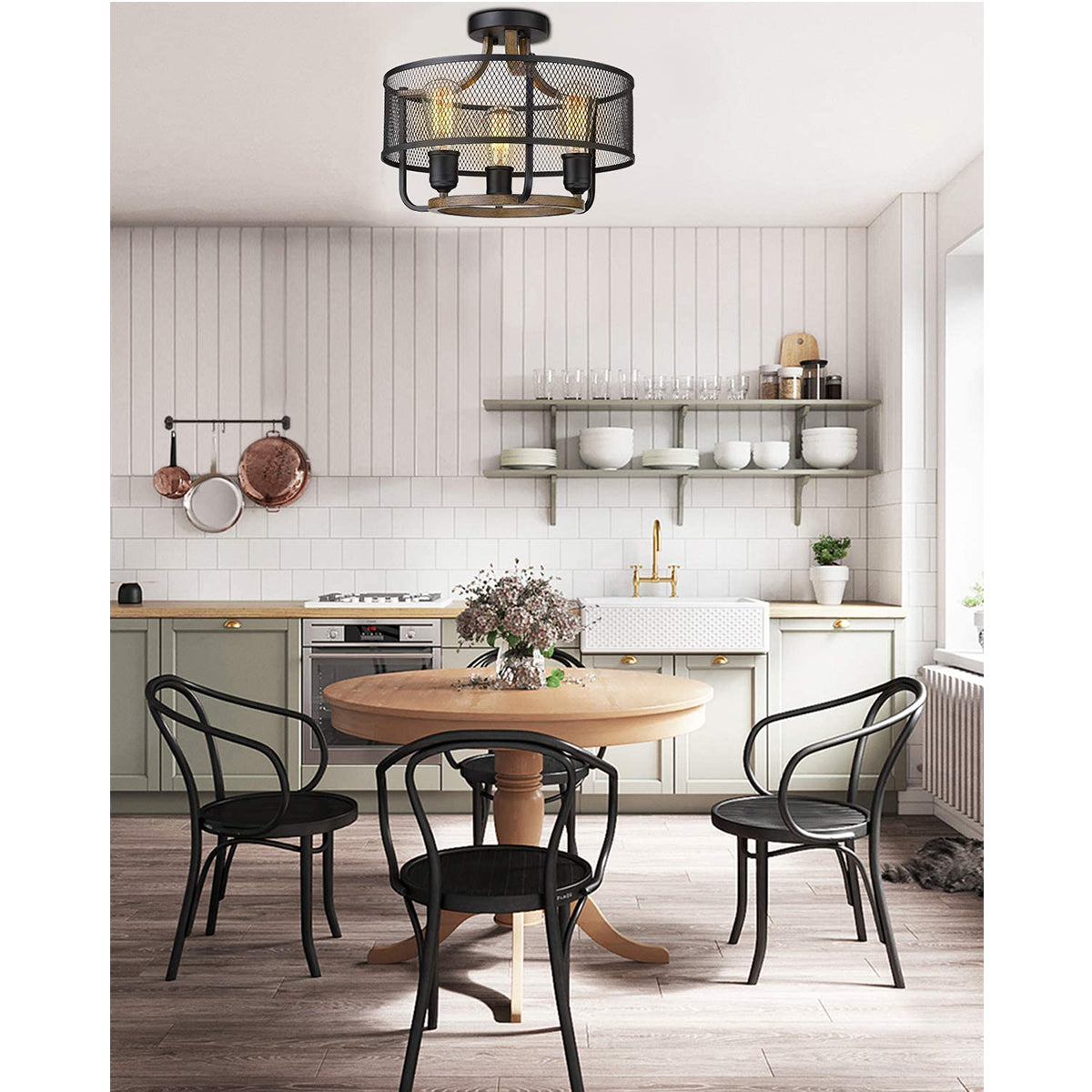 3-Light Industrial Iron Cage Ceiling Light Fixture