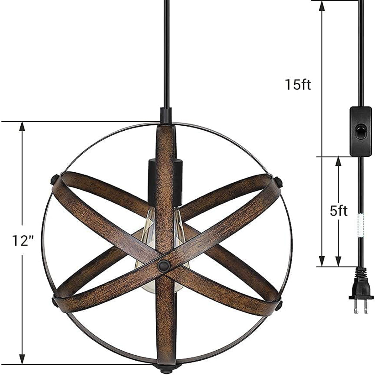 Industrial Plug in Pendant Hanging Light