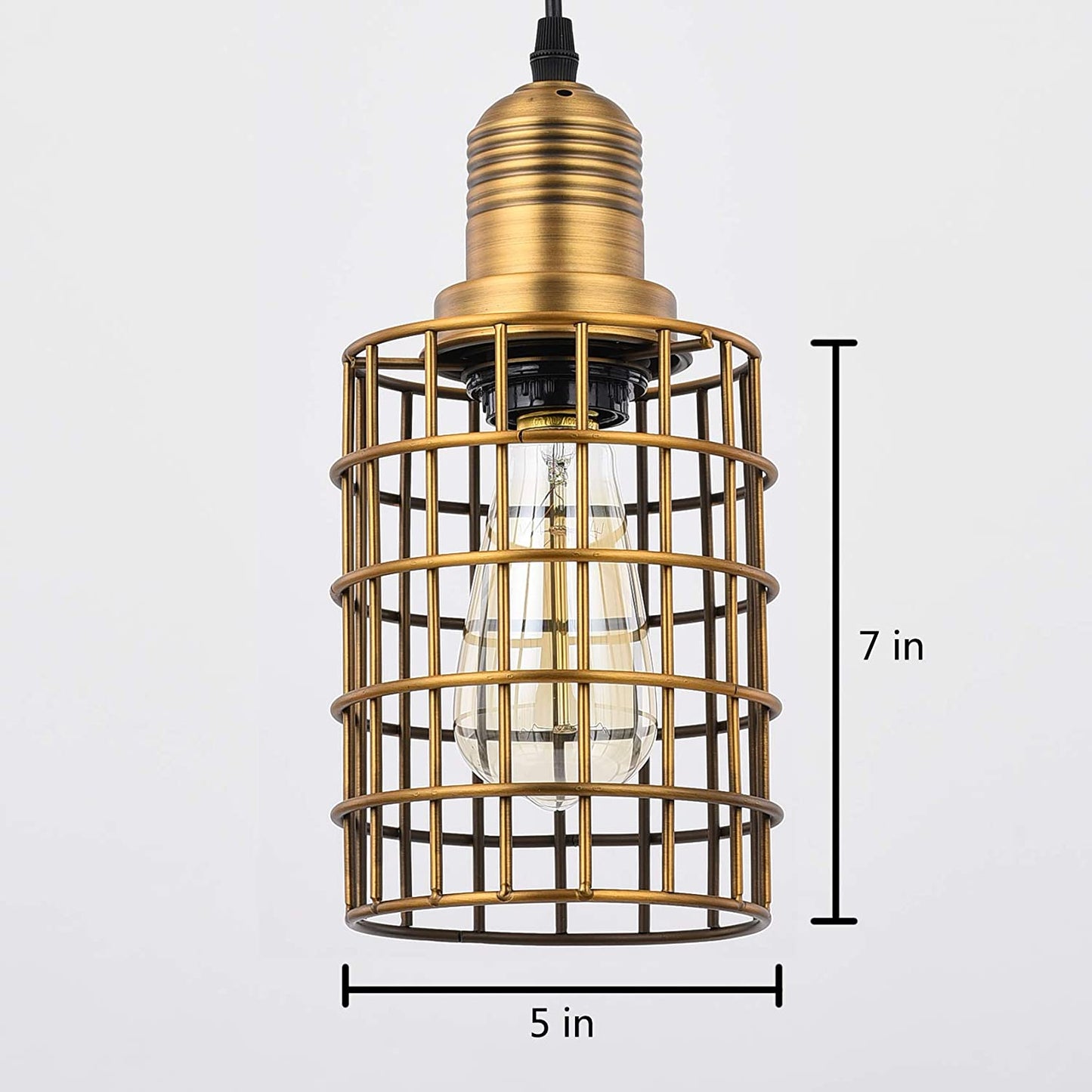 2 Pack Gold Cage Pendant Light with Plug in