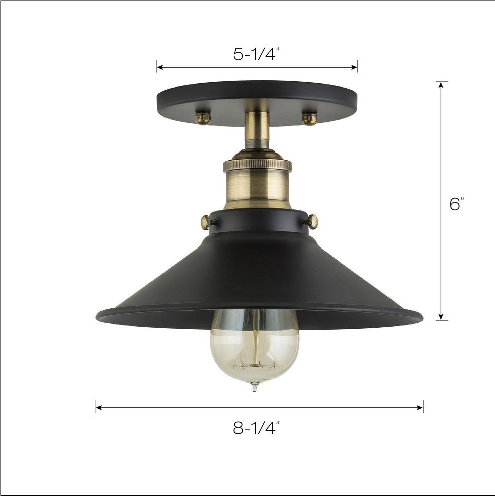Industrial Semi Flushmount Ceiling Lamp, Antique Brass