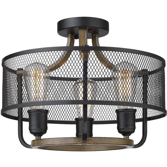 3-Light Industrial Iron Cage Ceiling Light Fixture