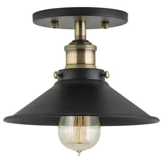 Industrial Semi Flushmount Ceiling Lamp, Antique Brass