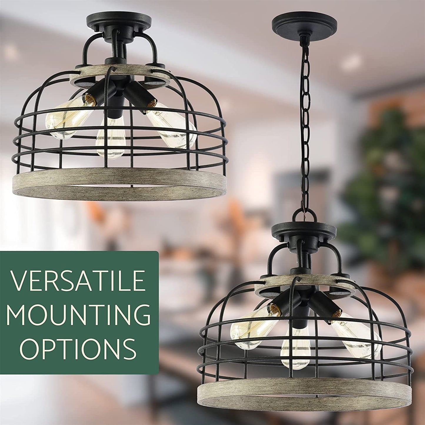 Industrial Farmhouse Semi Flush Pendant Light