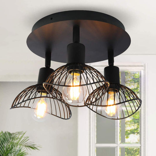 Industrial Ceiling Light,3-Light Rustic Semi Flush Mount Ceiling Light Fixture
