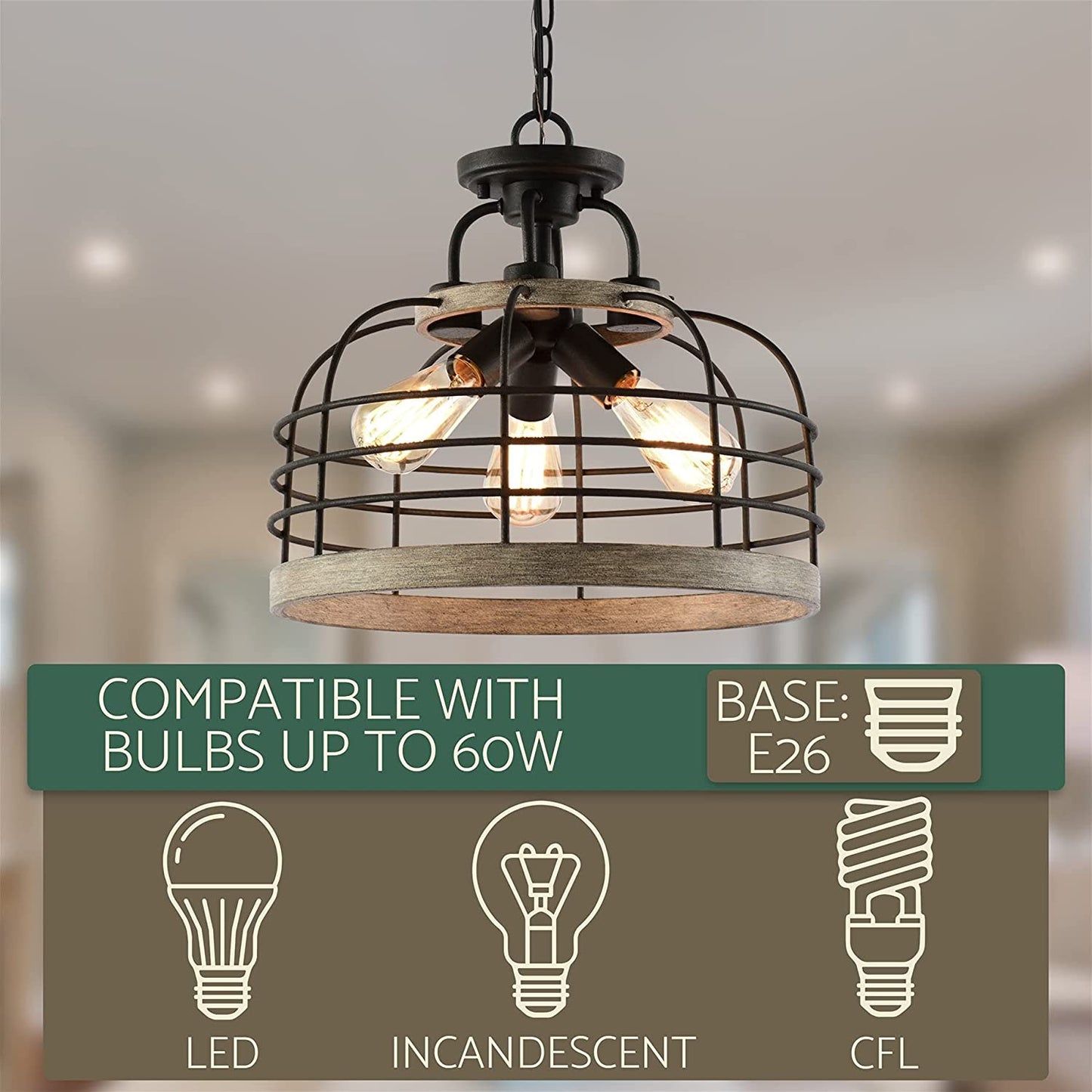 Industrial Farmhouse Semi Flush Pendant Light