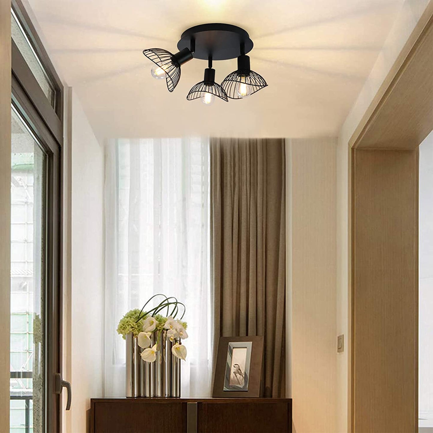 Industrial Ceiling Light,3-Light Rustic Semi Flush Mount Ceiling Light Fixture
